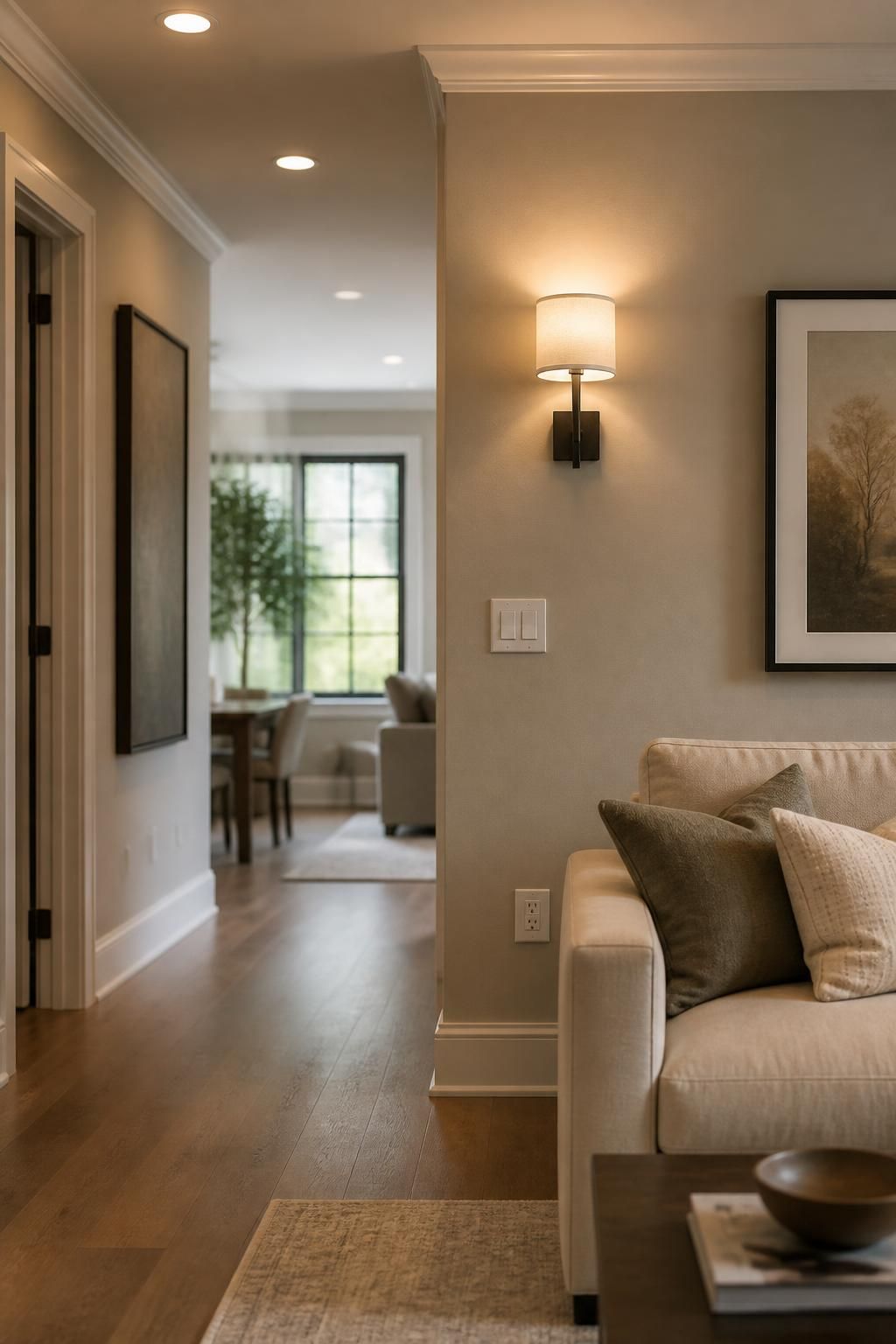 Inviting interior with installed lighting and neat electrical fixtures.